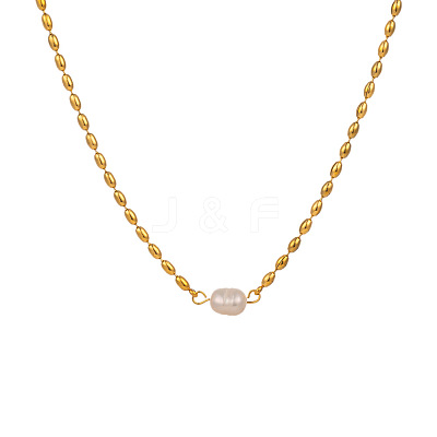 304 Stainless Steel & Natural Freshwater Pearl Potato Link Chain Necklaces for Women FS-WG4D4E4-01-1