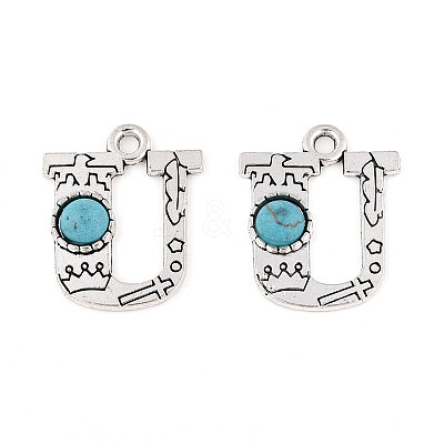 Synthetic Turquoise & Alloy Pendants PALLOY-H146-01AS-U-1