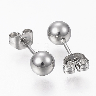 Tarnish Resistant 201 Stainless Steel Ball Stud Earrings STAS-P179-02P-4mm-1