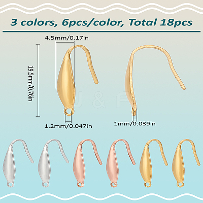 18Pcs 3 Colors Ion Plating(IP) 316 Surgical Stainless Steel Earring Hooks STAS-LP0001-53-1