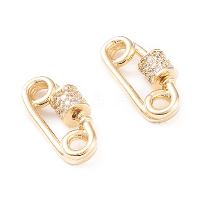 Brass Micro Pave Clear Cubic Zirconia Screw Carabiner Lock Charms X-KK-F814-38G-1