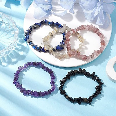 12 Constellation Natural Mixed Gemstone Chip Beaded Stretch Bracelets Sets for Women Men BJEW-JB10264-03-1