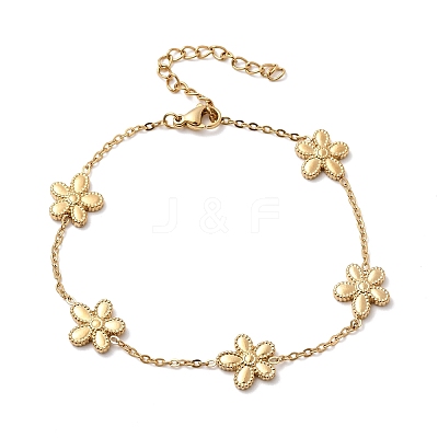 304 Stainless Steel Flower Link Bracelets BJEW-G765-04G-1