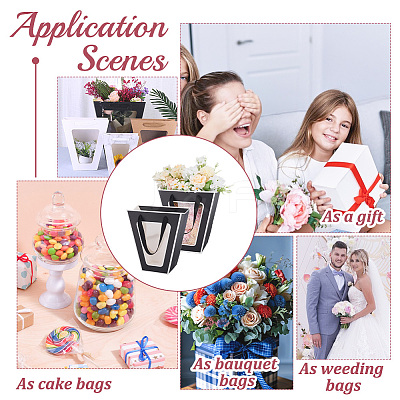 Trapezoid Paper Flower Gift Tote Bags with Plastic Visible Window ABAG-WH0045-25B-1