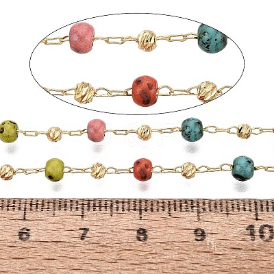 Handmade Brass & Glass Beaded Link Chains CHC-Q021-02A-G-1