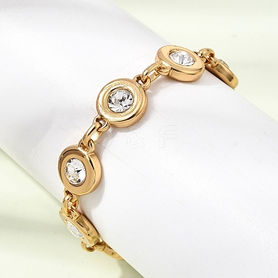 304 Stainless Steel Crystal Rhinestone Flat Round Link Chain Bracelets SA-CBAF6AD-10G-1