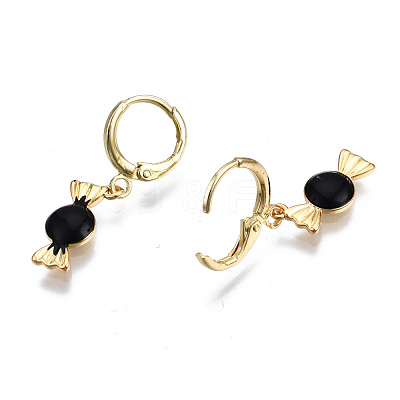 Brass Enamel Huggie Hoop Earrings EJEW-T014-19G-01-NF-1