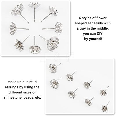 30Pcs 3 Style 304 Stainless Steel Stud Earring Findings STAS-UN0031-93-1