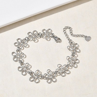 Hollow Hammered 304 Stainless Steel Link Chain Bracelets for Women BJEW-F539-01A-P-1
