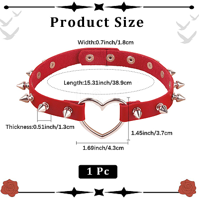 Adjustable Adjustable Gothic PU Leather Alloy Spike Rivet Heart Choker Necklaces for Women NJEW-WH20816-006P-C-1
