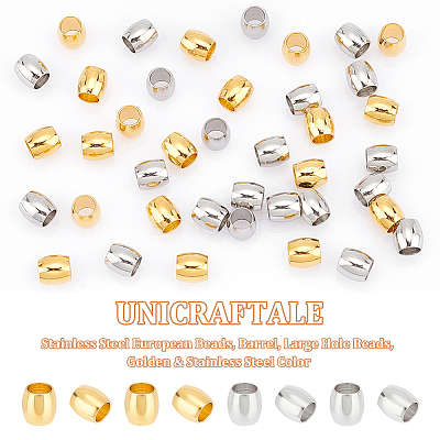80Pcs 2 Colors 202 Stainless Steel European Beads STAS-UN0050-42-1
