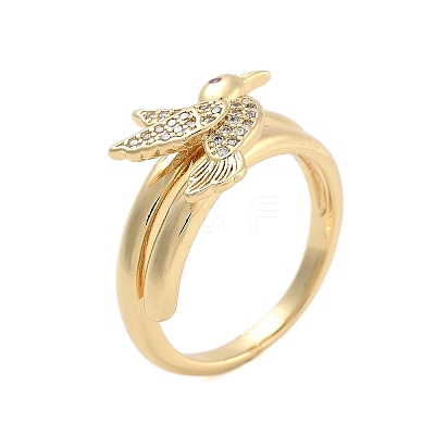 Brass Micro Pave Cubic Zirconia Bird Open Cuff Rings Set for Women RJEW-U002-11G-1