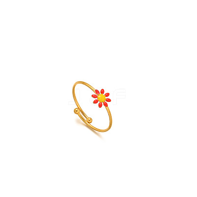 Daisy 304 Stainless Steel Enamel Open Cuff Rings for Women RJEW-M061-01G-02-1