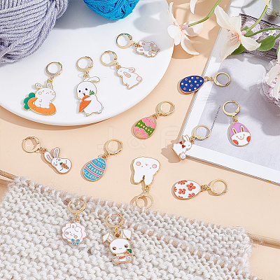Easter Rabbit & Egg Alloy Enamel Locking Stitch Markers HJEW-GO00108-1