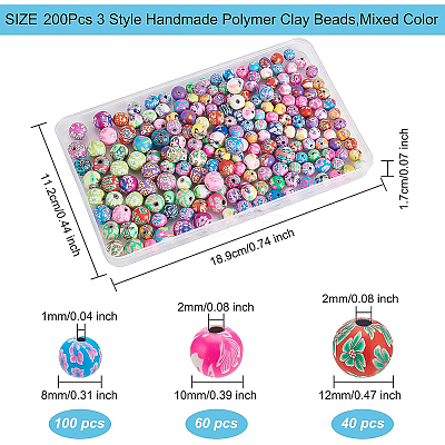 200Pcs 3 Style Handmade Polymer Clay Beads CLAY-BC0001-03-1