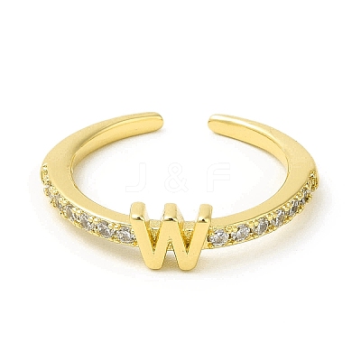 Clear Cubic Zirconia Initial Letter Open Cuff Ring RJEW-H120-09G-W-1