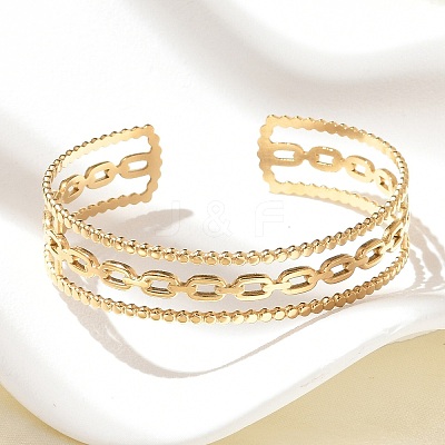 304 Stainless Steel Hollow Cuff Bangles for Women BJEW-B120-06G-02-1