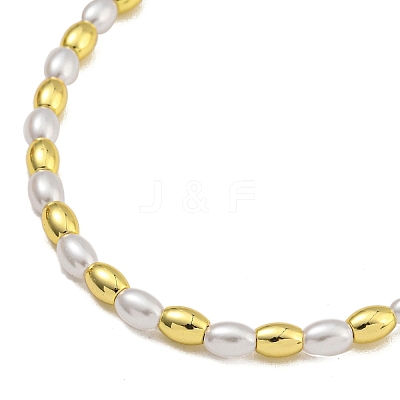 Rack Plating Brass & ABS Plastic Pearl Beads Rice Beaded Necklaces for Women NJEW-C059-18G-1
