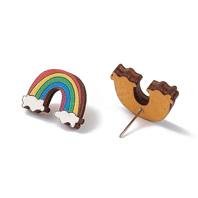 Natural Wood Stud Earrings EJEW-C013-01E-1