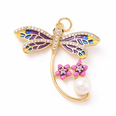 Eco-Friendly Brass Micro Pave Cubic Zirconia with Enamel Pendants X-KK-K268-29G-1