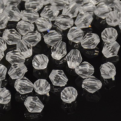 Faceted Bicone Transparent Acrylic Beads DBB6mm01-1