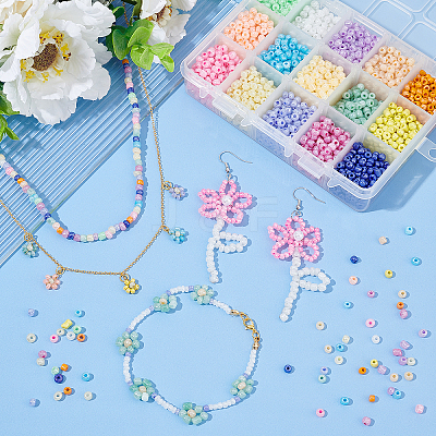 15 Colors Glass Seed Beads SEED-PH0012-08-WH-1