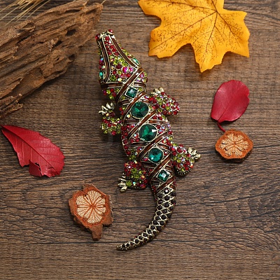 Crocodile Alloy Rhinestone  Brooches JEWB-Q006-04B-1