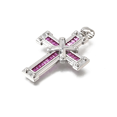 Brass Micro Pave Magenta Cubic Zirconia Pendants CU-CBA4BAF-03P-1