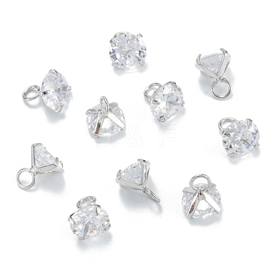 Brass Clear Cubic Zirconia Charms ZIRC-G170-11P-1