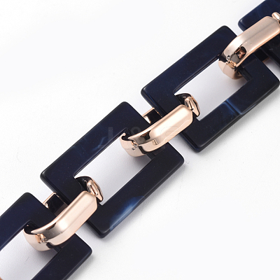 Imitation Gemstone Style Acrylic Handmade Rectangle Link Chains AJEW-JB00518-05-1
