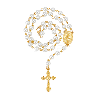 Glass Pearl Rosary Bead Necklace NJEW-PH01480-1