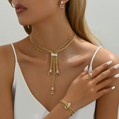 Oval Alloy Crystal Rhinestone Necklaces & Stud Earrings & Rings & Bracelets Sets for Women FS-WGAF910-01-1