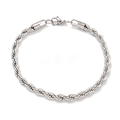Tarnish Resistant 5MM 201 Stainless Steel Rope Chain Bracelets for Women BJEW-R318-02P-1