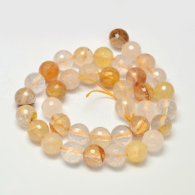 Faceted Natural Yellow Hematoid Quartz Round Beads Strands G-F266-10-6mm-1