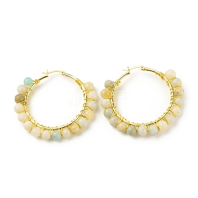 Natural Amazonite Beaded Hoop Earrings for Women EJEW-C003-03C-RS-1