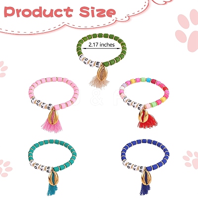 5Pcs 5 Colors Word Love Beads Stretch Bracelets Set for Girl Women BJEW-SZ0001-97-1