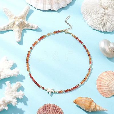 Summer Beach Natural Carnelian Round Beaded Necklaces NJEW-JN05262-04-1