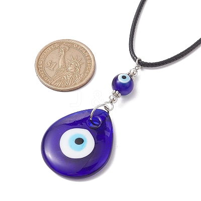 Lampwork Teardrop with Evil Eye Pendant Necklaces NJEW-JN04595-01-1