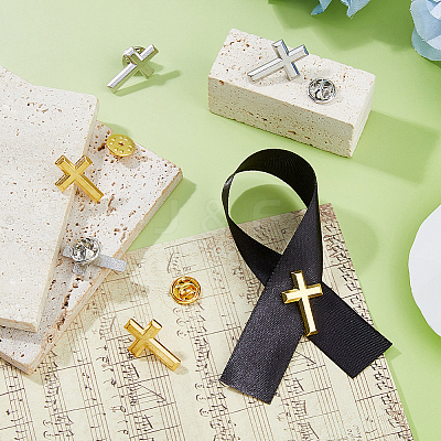 24Pcs 2 Colors Star/Cross Alloy Pin Brooches AJEW-FH0006-08-1