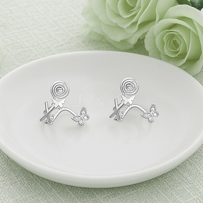 4Pcs 2 Colors Brass Micro Pave Clear Cubic Zirconia Cuff Earrings EJEW-HY0001-26-1