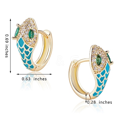 Cubic Zirconia Snake Hoop Earrings with Enamel EJEW-SZ0001-87A-1