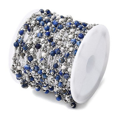 Handmade Natural Lapis Lazuli & Synthetic Howlite Beads & 316 Stainless Steel Round Link Chains CHS-L033-07P-03-1