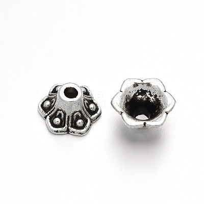 6-Petal Flower Tibetan Style Alloy Bead Caps TIBE-D262-02AS-1