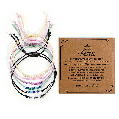 Adjustable Glass Seed Beaded Friendship Braided Bracelet Sets BE2039-4-1