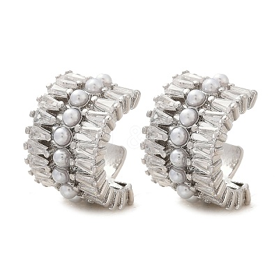 C-Shaped Brass Micro Pave Clear Cubic Zirconia Cuff Earrings EJEW-Z111-02P-1
