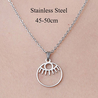 Non-Tarnish 201 Stainless Steel Hollow Eye Pendant Necklace NJEW-OY001-43-1