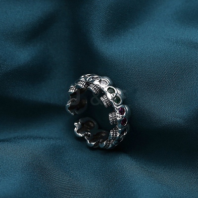 Brass Rhinestones Skull Open Cuff Rings for Unisex PW-WGC11C2-01-1