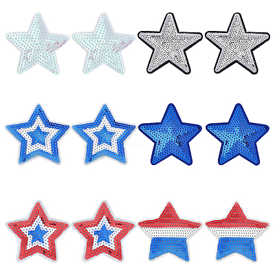 24Pcs 6 Styles Polyester Sparkle Sequin Clothing Patches PATC-WR0001-19-1