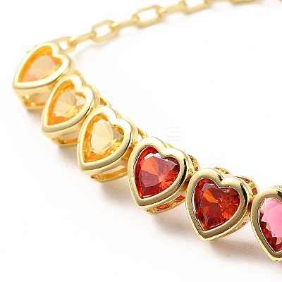 Colorful Cubic Zirconia Heart Link Bracelet BJEW-E073-02G-1