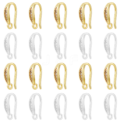 20Pcs 2 Colors Brass Micro Pave Clear Cubic Zirconia Earring Hooks KK-HY0002-81-1